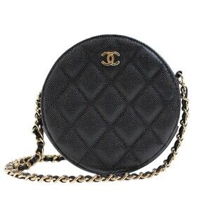 Chanel Matelasse Round Chain Shoulder Bag Caviar Skin Black crossbody